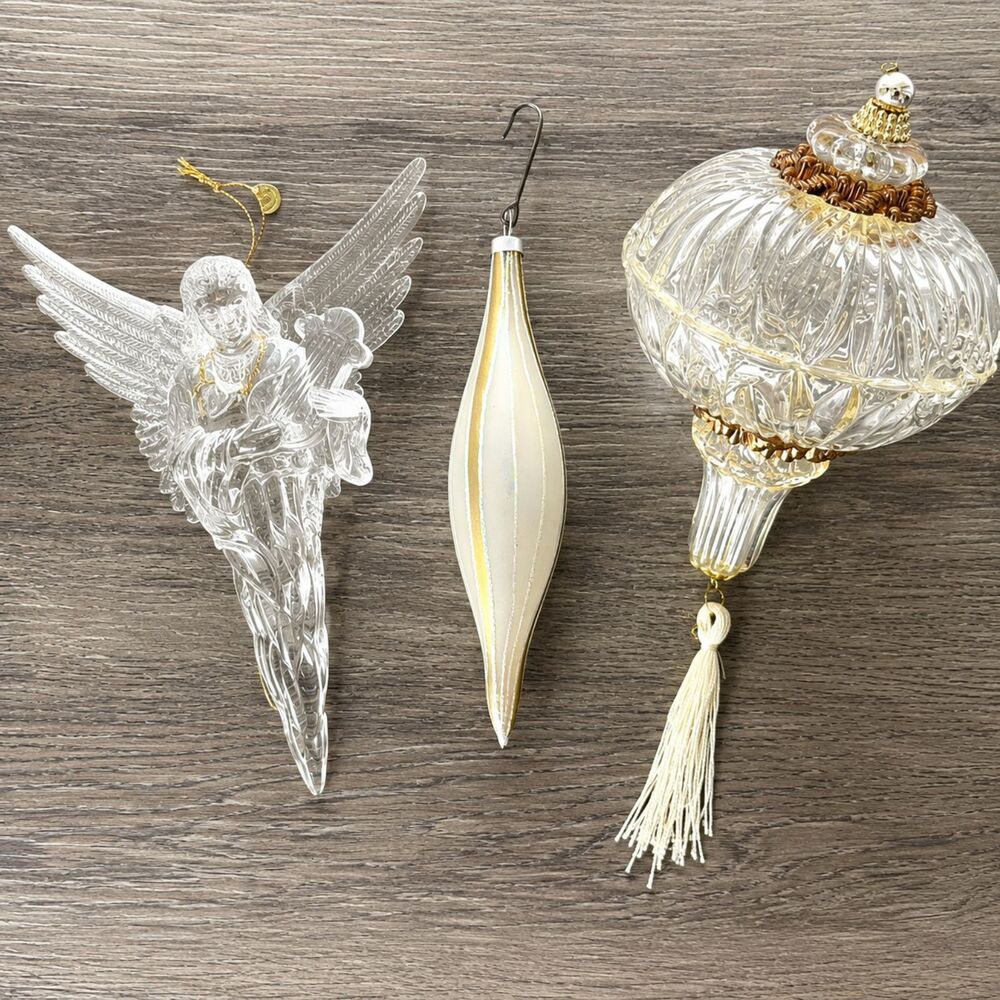 Vintage Clear Christmas Ornaments Lot of 4 Angel Finial Bird Acrylic Plastic